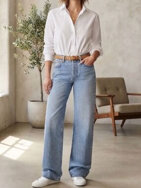 NWT J. Crew Vintage Wide Leg Jeans Premium Sz 33 (16) Med Wash Baggy 100% Cotton